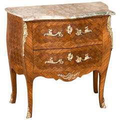Louis XV Bombe Marquetry Marble-Top Commode