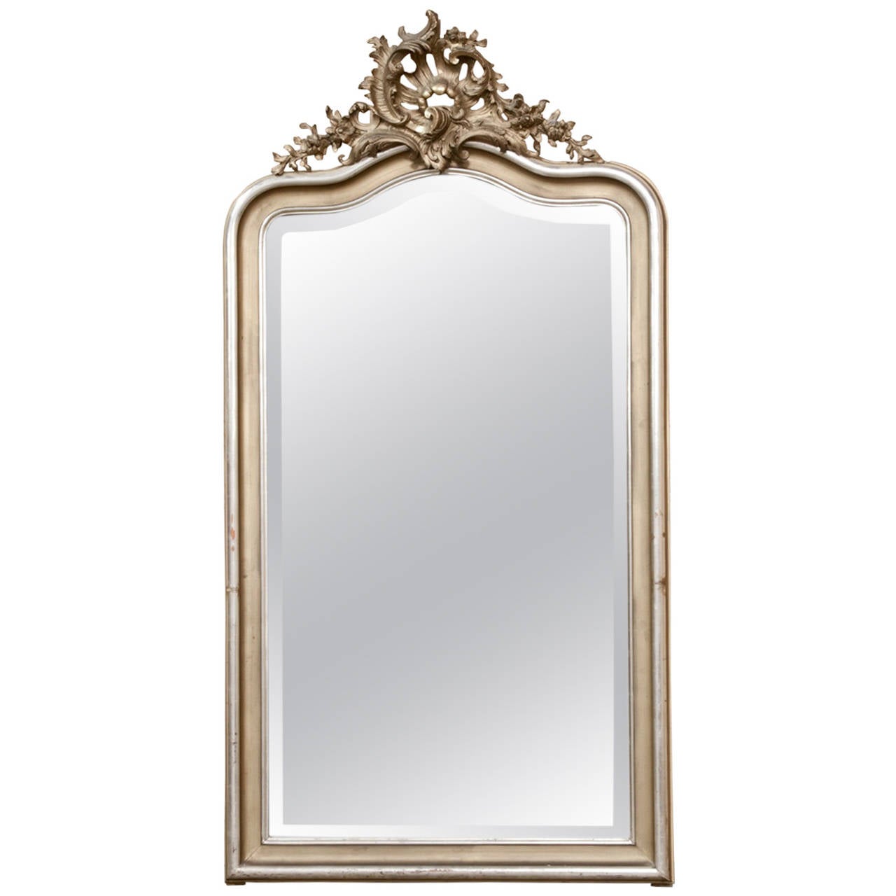 19th Century French Rococo Giltwood Mirror with Silver Leaf at 1stdibs