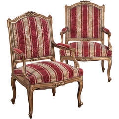 19th Century Pair Antique French Louis XVI Giltwood Armchairs