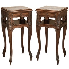 Pair Country French Marble Top Nightstands