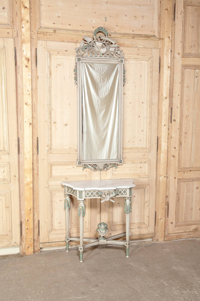 Louis XVI Painted and Gilded Mirror and Console 1