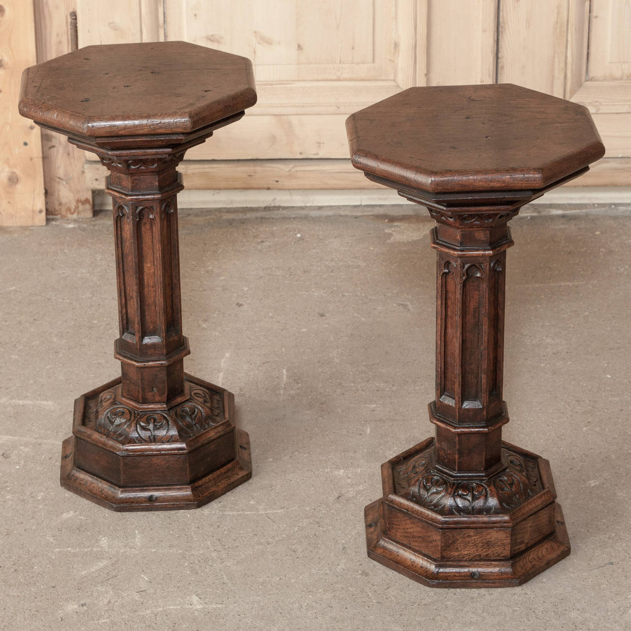 Oak Pair of 19th Century Gothic Pedestals