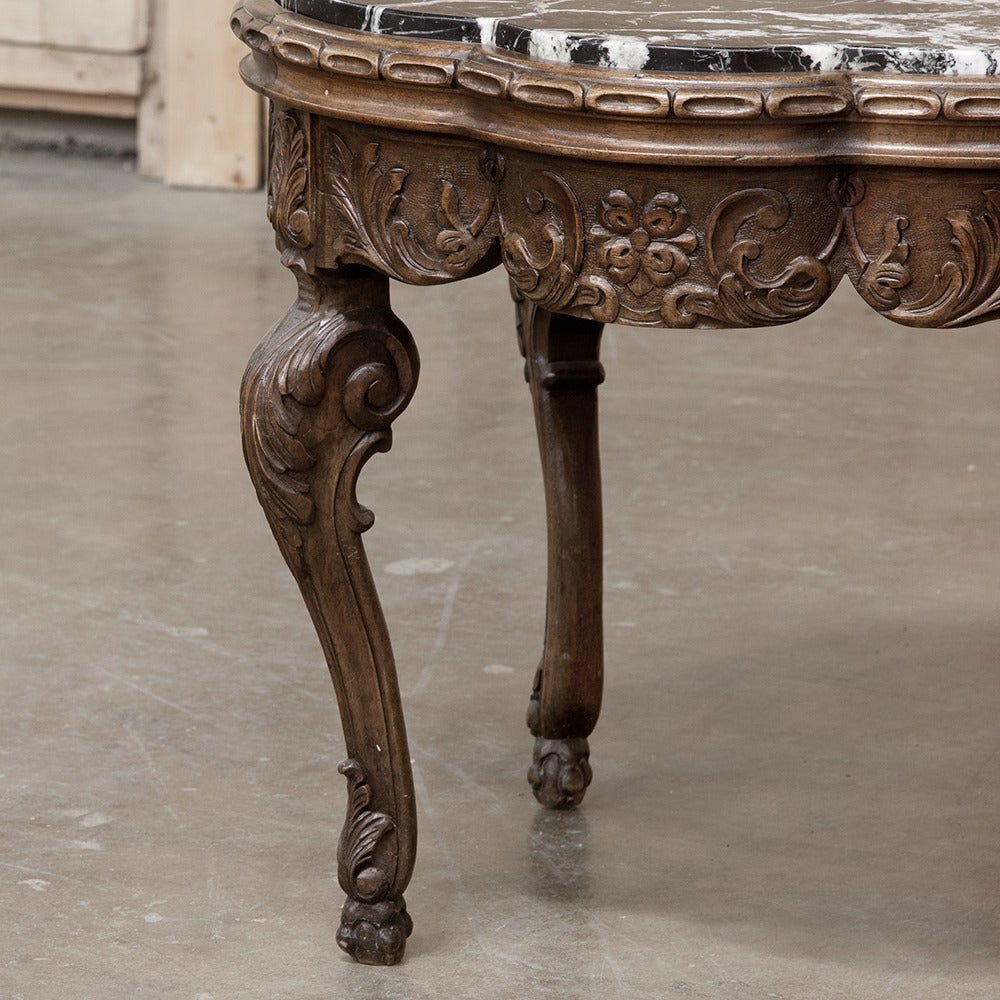 Hand-Crafted 19th Century Antique Louis XIV Marble-Top End Table