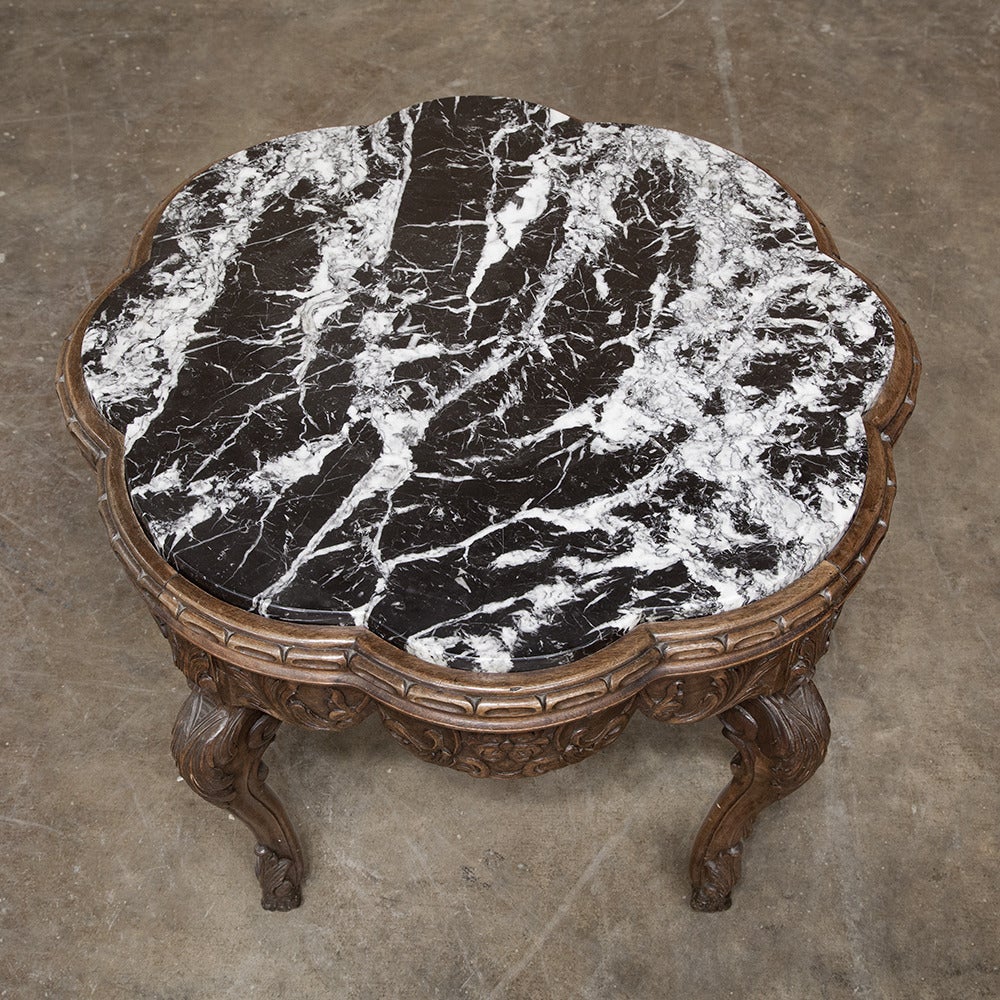 French 19th Century Antique Louis XIV Marble-Top End Table