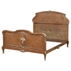 19th Century Neoclassical Mahogany Marquetry Queen Bed with Ormolu