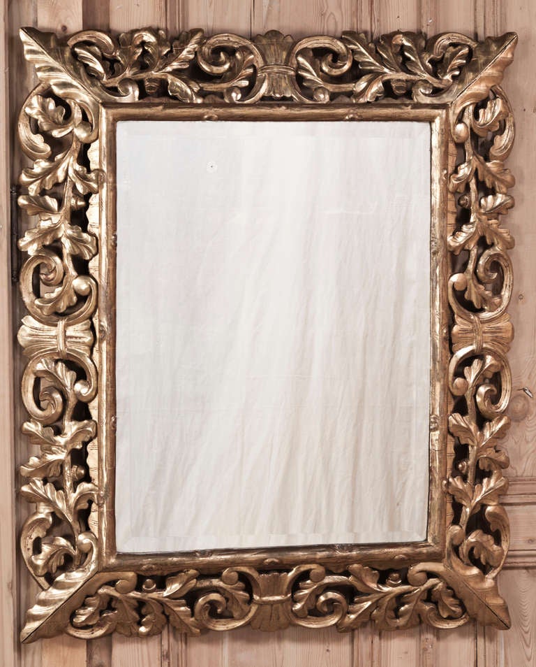 19th Century Italian Gold D'ore Over Hand-Carved Wood Renaissance Oak-Leaf Mirro
