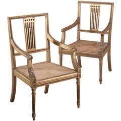Pair 19th Century Swedish Neoclassical Gilt-wood Armchairs ~ Saturday Sale 1