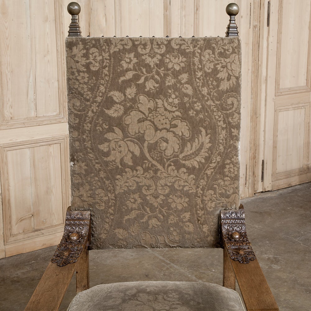Hand-Carved 19th Century Italian Baroque Throne Solid Walnut Armchair, Circa 1880's. 