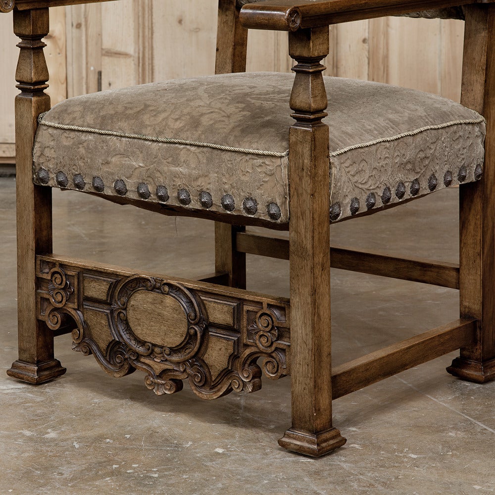 Late 19th Century 19th Century Italian Baroque Throne Solid Walnut Armchair, Circa 1880's. 