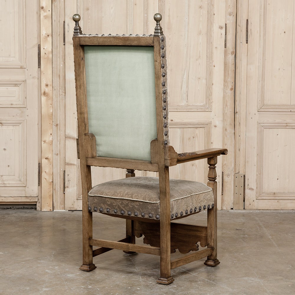 19th Century Italian Baroque Throne Solid Walnut Armchair, Circa 1880's.  3