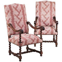 Pair Antique French Barley Twist Armchairs