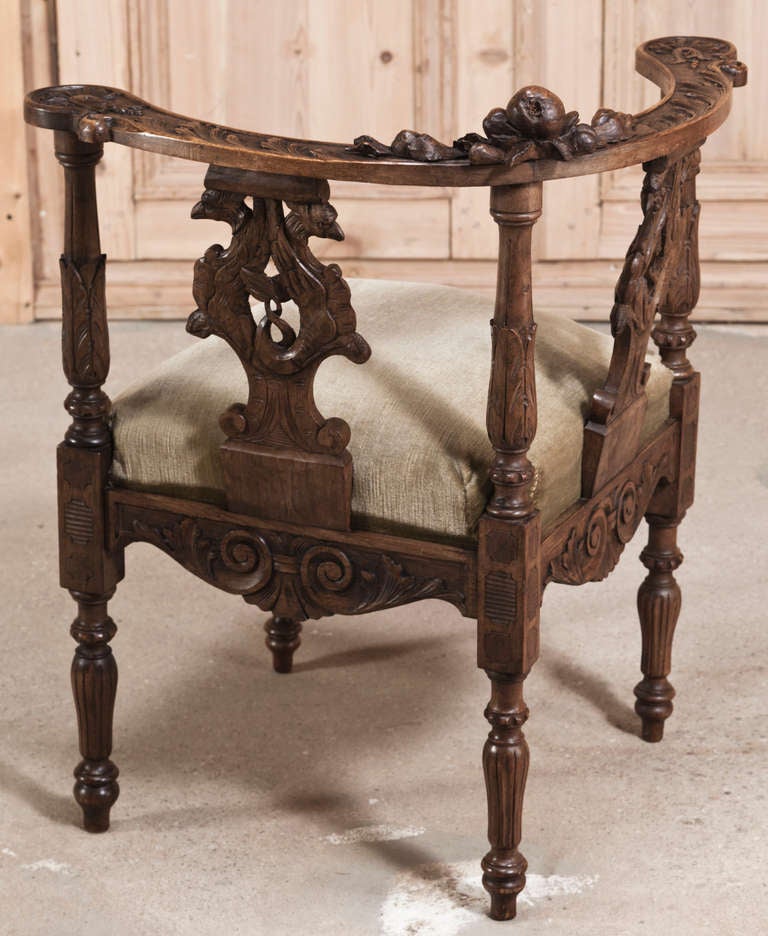19th c. Pair Antique Italian Renaissance Corner Chairs 3