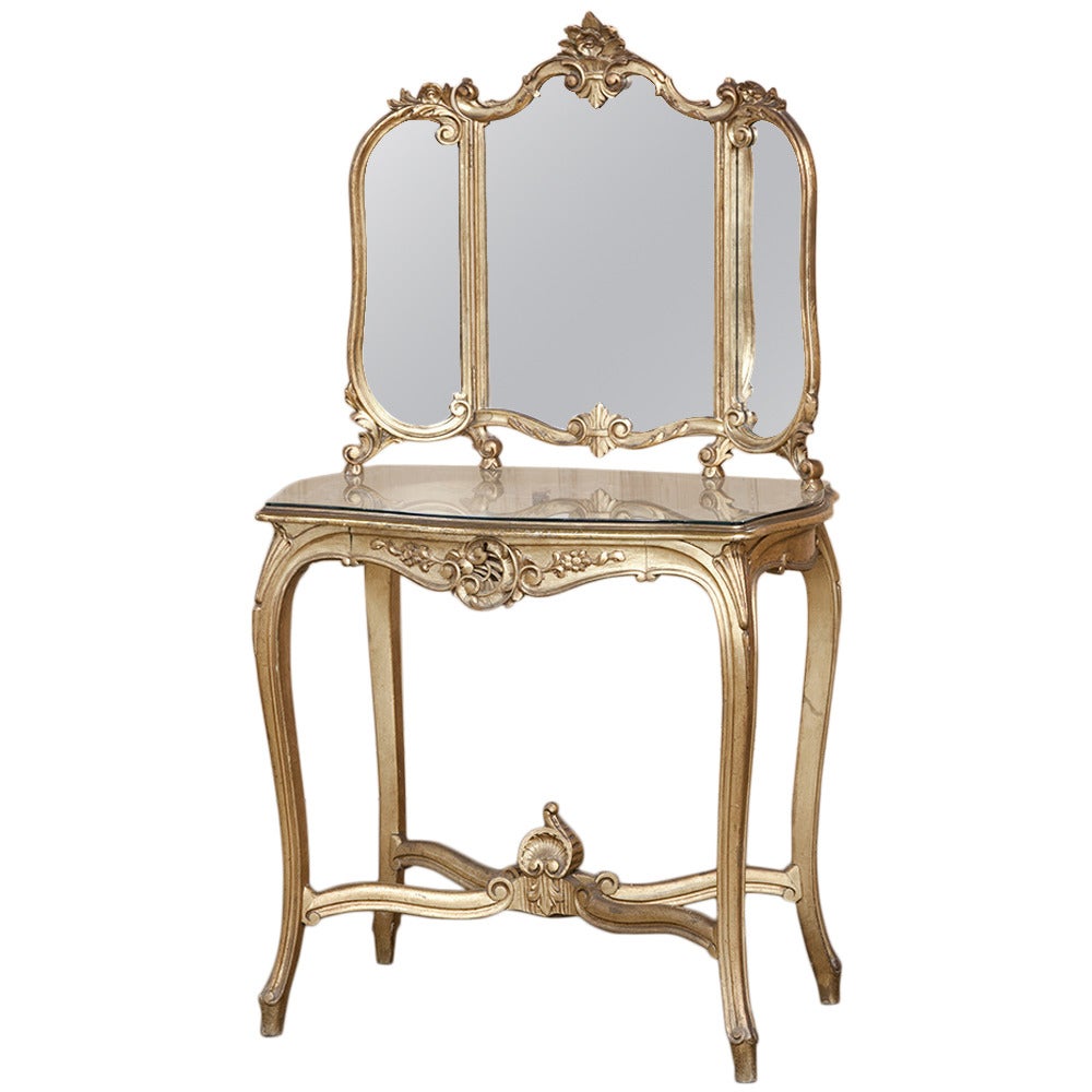 19th Century Italian Rococo Giltwood Vanity