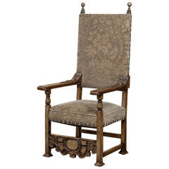 19th Century Italian Baroque Throne Solid Walnut Armchair, Circa 1880's. 