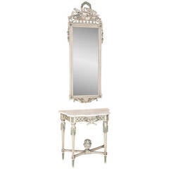 Antique Louis XVI Painted and Gilded Mirror and Console