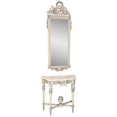 Louis XVI Painted and Gilded Mirror and Console 12