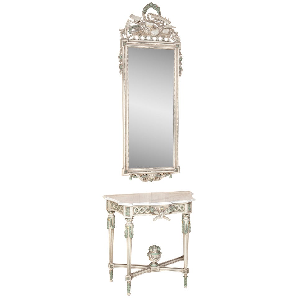 Louis XVI Painted and Gilded Mirror and Console