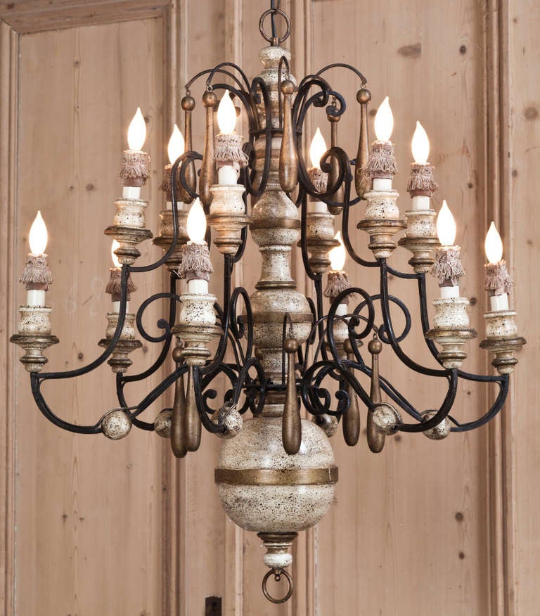 Vintage Wrought Iron and Wood Chandelier at 1stdibs