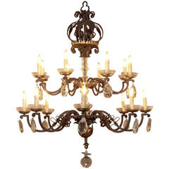 Grand Wrought Iron and Crystal Chandelier