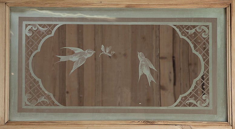 19th Century Set of Three Pine Doors with Etched Glass & Transom