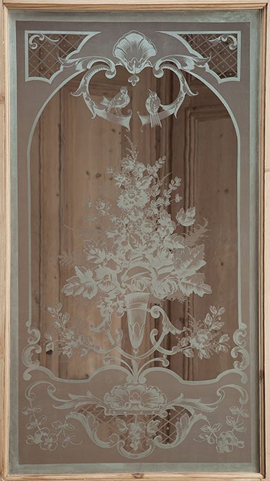 Set of Three Pine Doors with Etched Glass & Transom 4