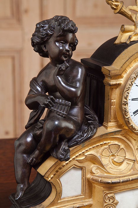 French Antique Napoleon III Bronze Mantel Clock