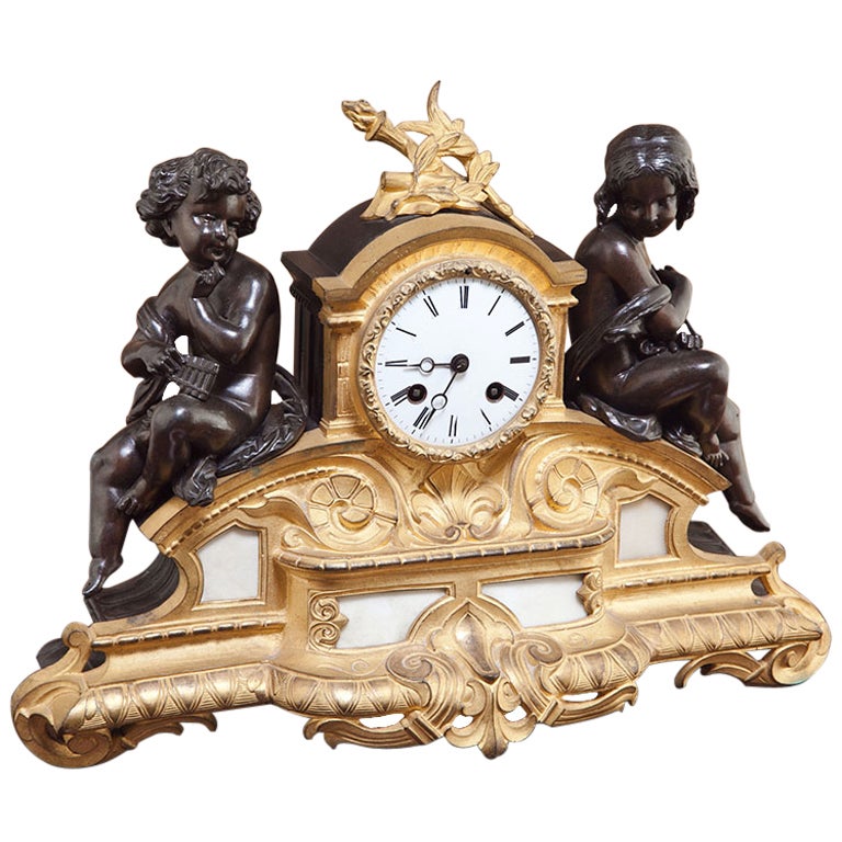 Antique Napoleon III Bronze Mantel Clock