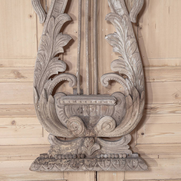 French Decorative Carved Stripped and Painted Wood Panel