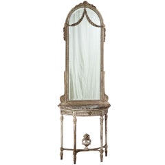 Antique French Louis XVI Painted Console with Mirror