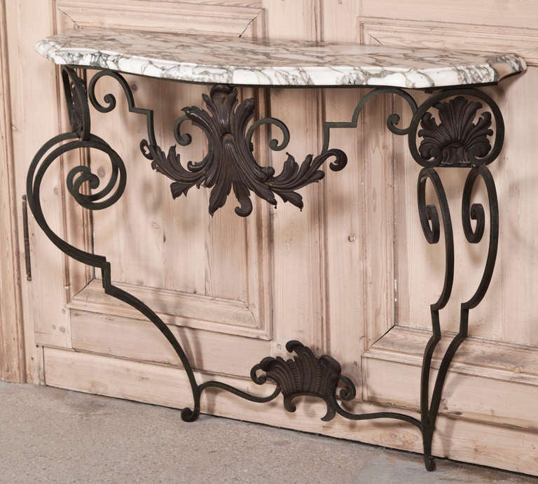 19th Century French Rococo Wrought Iron Marble Top Console ~ Sale ~