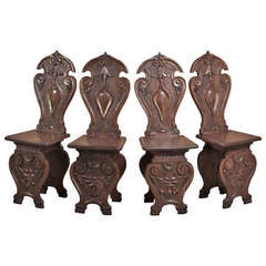 Four Antique Italian Renaissance Walnut Salon Chairs