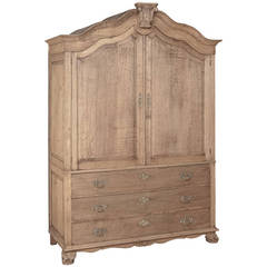 19th Century Dutch Stripped Oak Linen Press