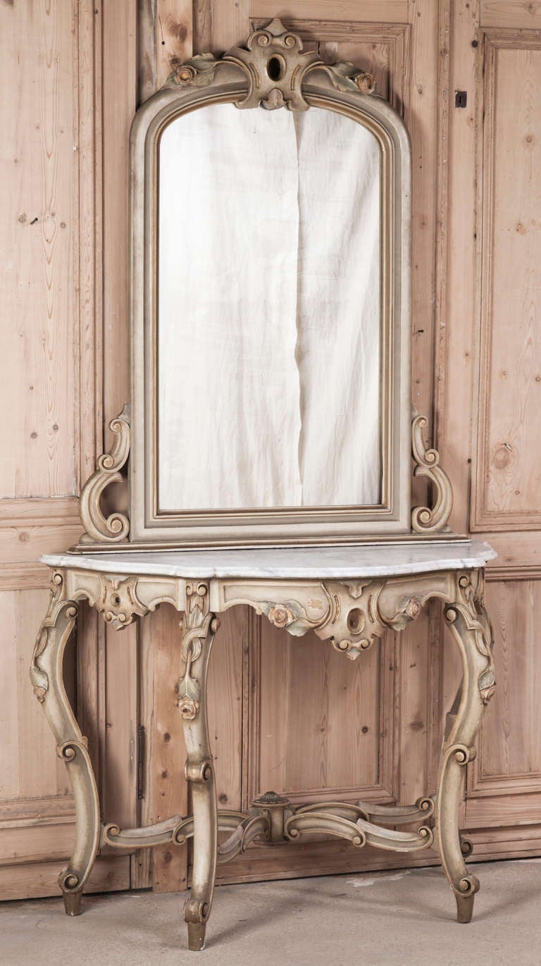 Antique Painted Console with Mirror For Sale at 1stdibs