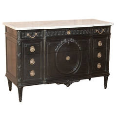19th Century French Louis XVI Carrera Marble-Top Ebonized Neoclassical Commode