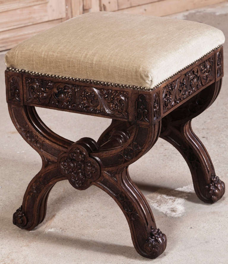 19th Century Antique French Gothic Footstool