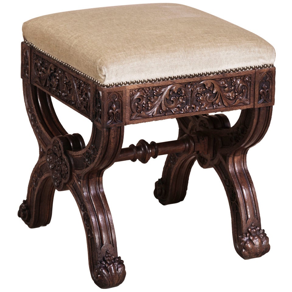 Antique French Gothic Footstool