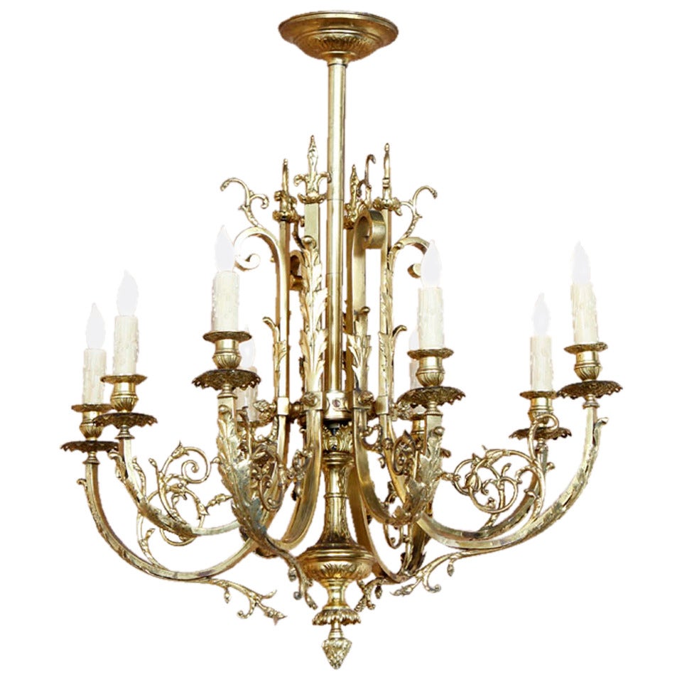 19th Century French Louis XIV Brass and Bronze Gasolier Chandelier