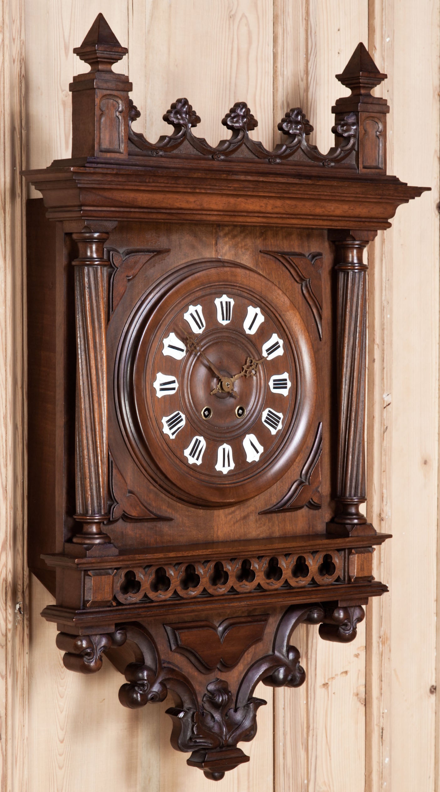 Antique Gothic Walnut Wall Clock