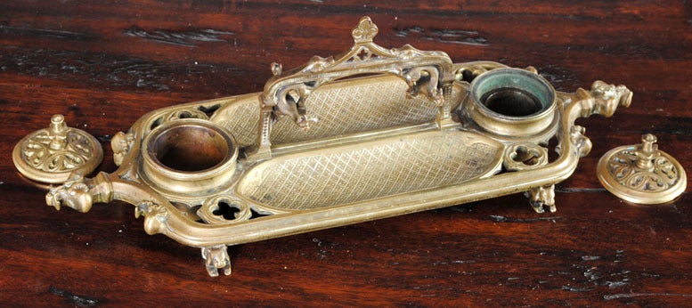 19th Century Solid Bronze French Gothic Inkwell ~ SALE ~