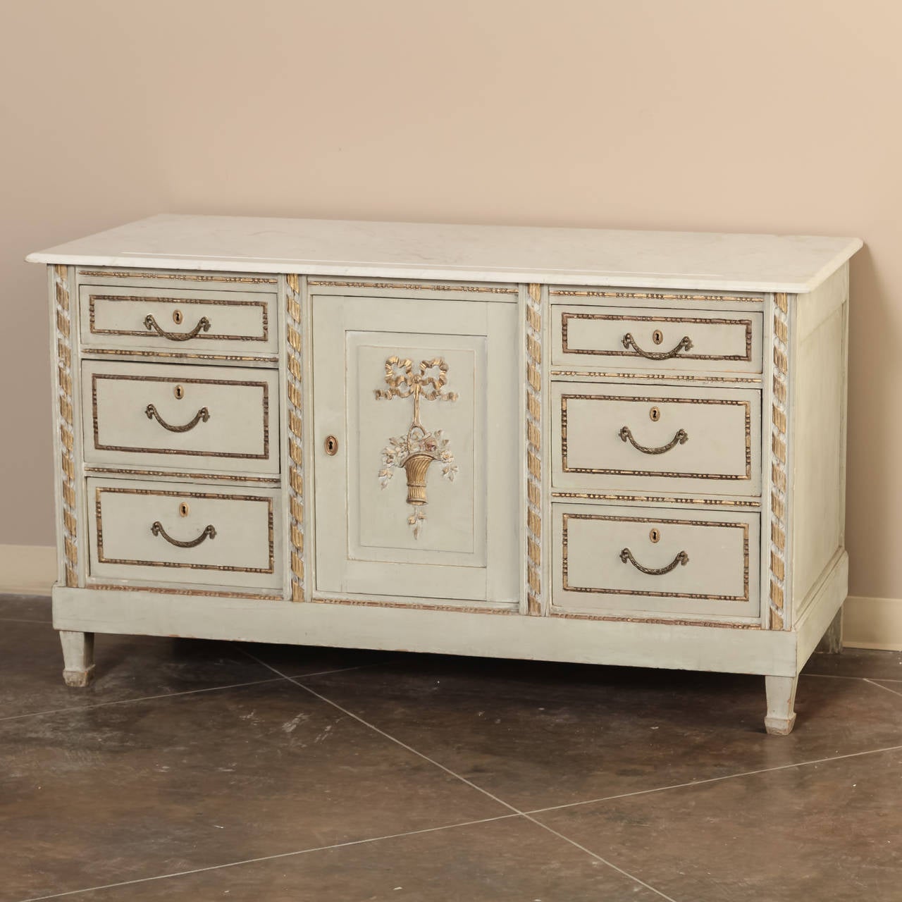 Antique French Louis XVI Painted Marble-Top Commode