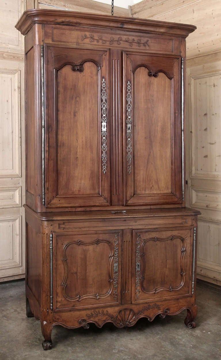 Antique Country French Walnut Buffet a Deux Corps