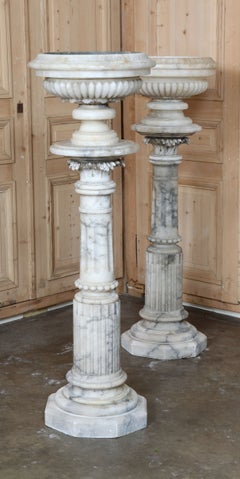Pair Antique Marble Pedestals With Urns
