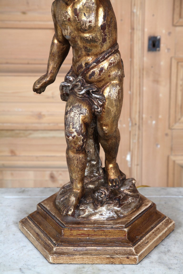 19th Century Antique Polychrome Cherub Table Lamp