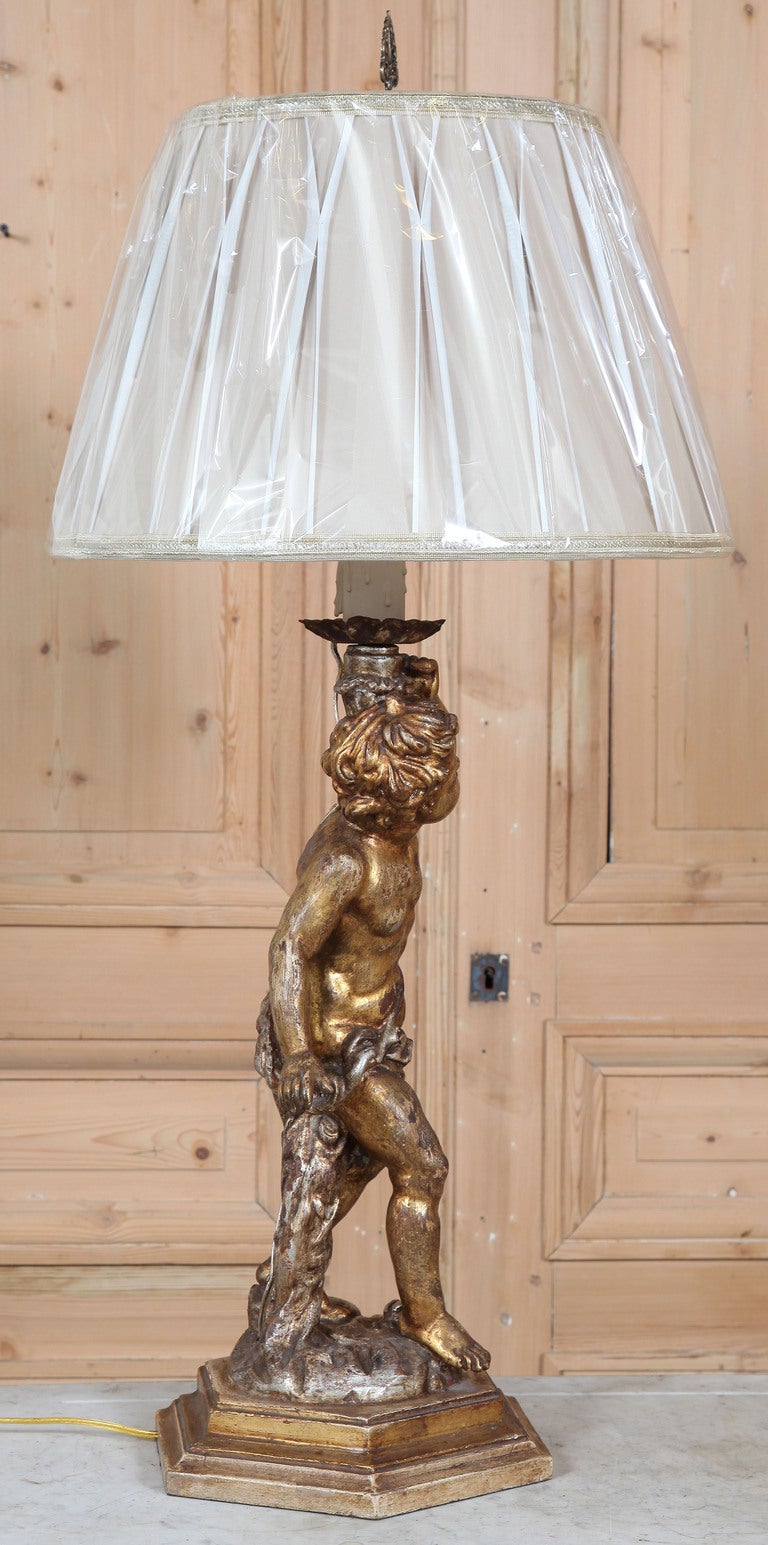 Antique Polychrome Cherub Table Lamp 1