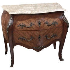 Antique Louis XV Bombe Marble Top Commode