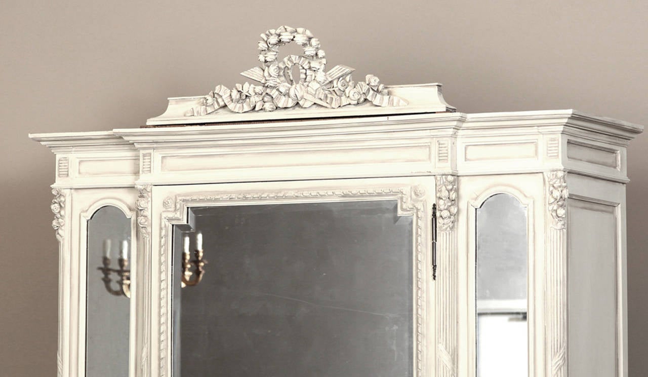 Beveled Antique French Louis XVI Painted Armoire