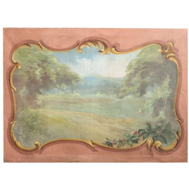 This intriguing work by an anonymous artist appears to have a frame, but in actuality the frame is pointed in a sort of trompe l'oeil effect directly on the canvas! A lovely pastoral scene 