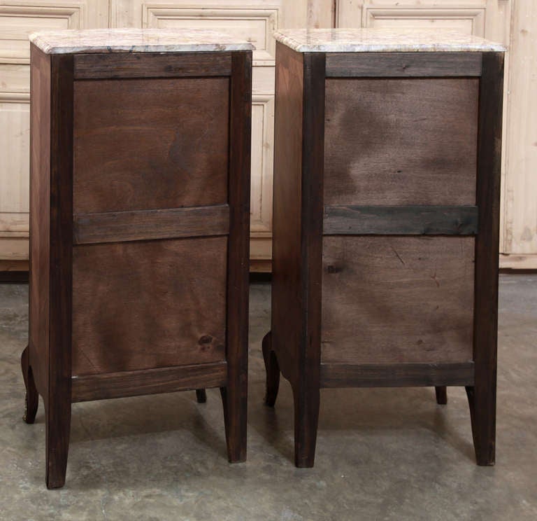 Pair Antique Marble Top Marquetry Chiffonieres 5
