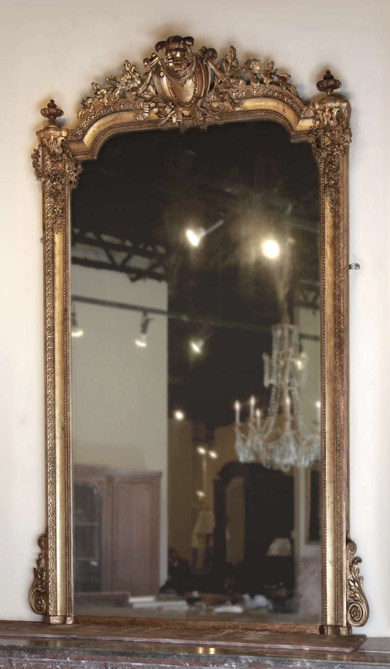 Antique French Louis XVI Gilded Mirror In Excellent Condition In Dallas, TX
