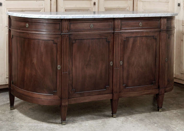 Antique French Directoire Walnut Marble Top Buffet